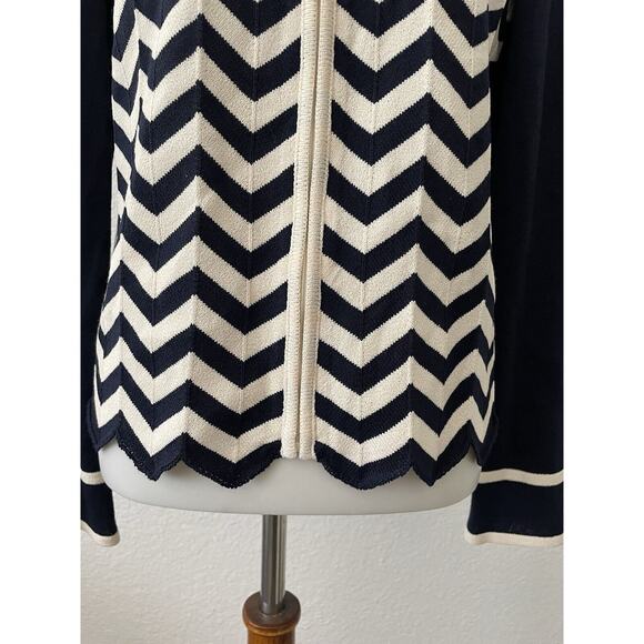 St. John Knit Sweater Cardigan Chevron Zig Zag Zip Front Color Block - Picture 4 of 13